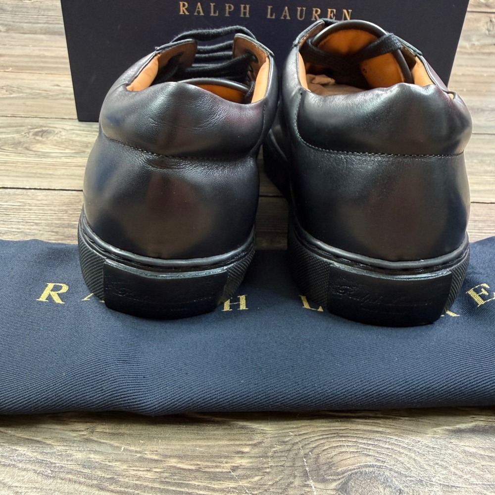 Ralph Lauren Mens Size 10.5 D Severn X Sneaker Black Burnished Calf Italy New - Picture 4 of 7